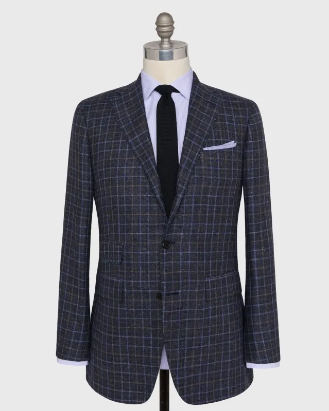 Virgil No. 3 Jacket in Blue/Charcoal/Mocha Plaid Hopsack sold by Mashburn