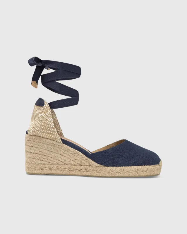 Low Carina Espadrille in Navy Oxford Canvas sold by Mashburn