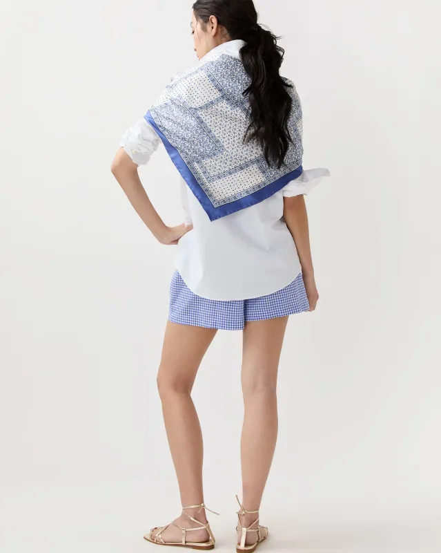 Large Hand-Rolled Scarf in Blue Patchwork Bandana Silk Twill made by Mashburn