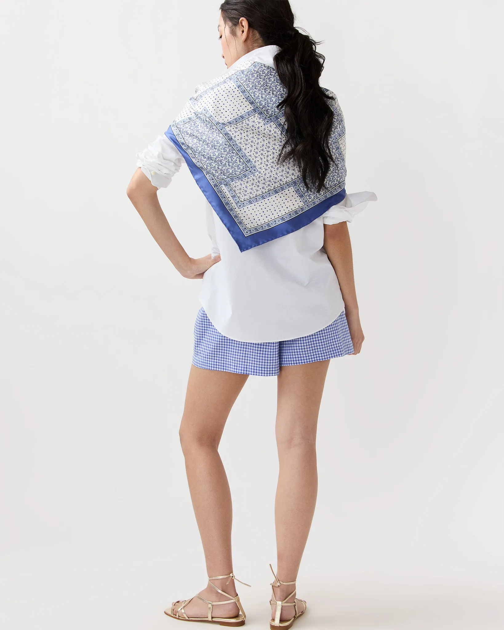 Large Hand-Rolled Scarf in Blue Patchwork Bandana Silk Twill sold by Mashburn