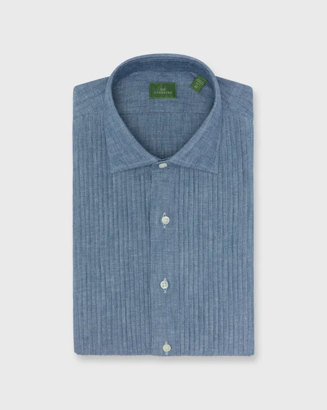 French-Cuff Pleated Bib-Front Tuxedo Shirt in Extra Light Washed Chambray made by Sid Mashburn