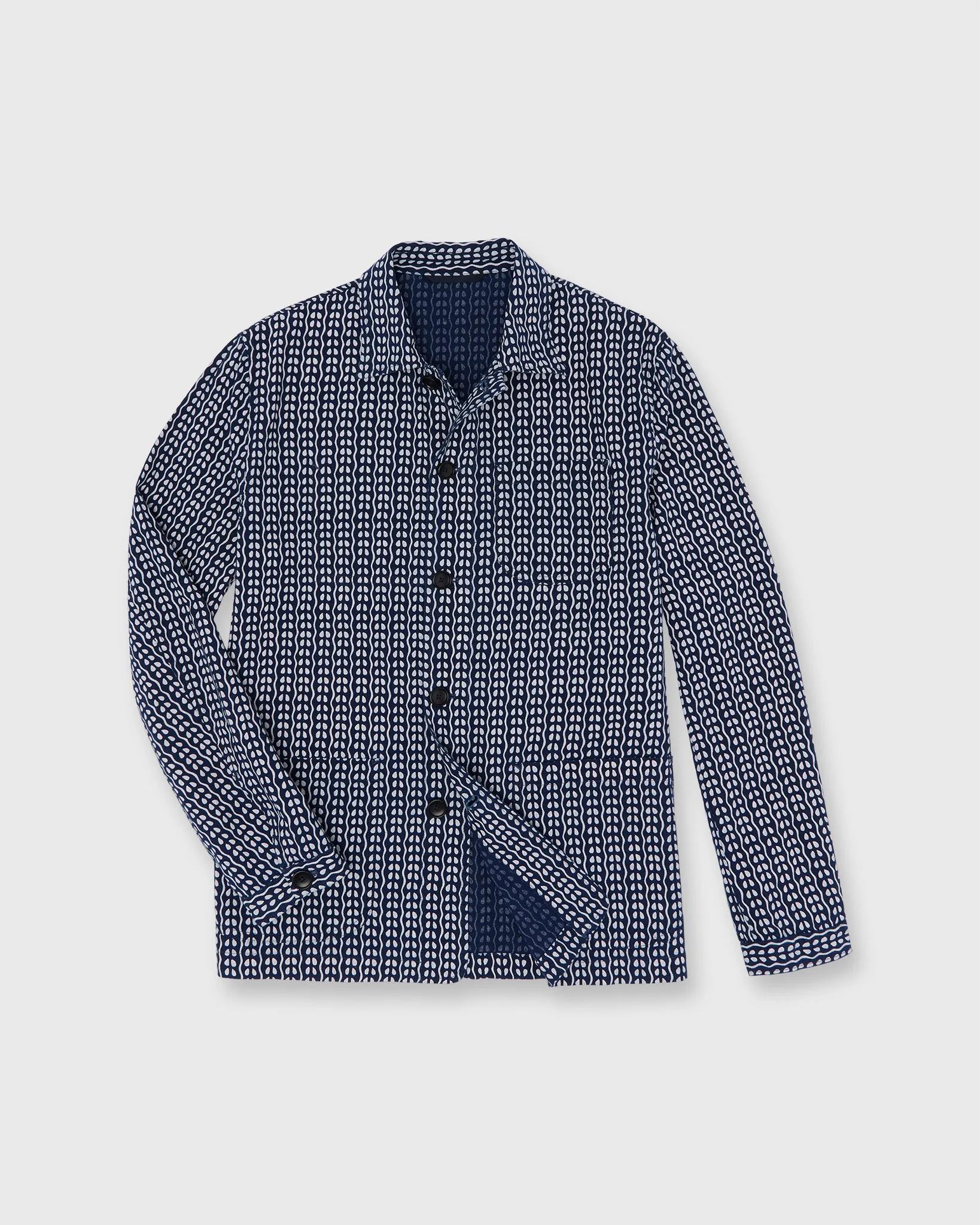 Chore Jacket in Navy/Bone Batik Print sold by Mashburn