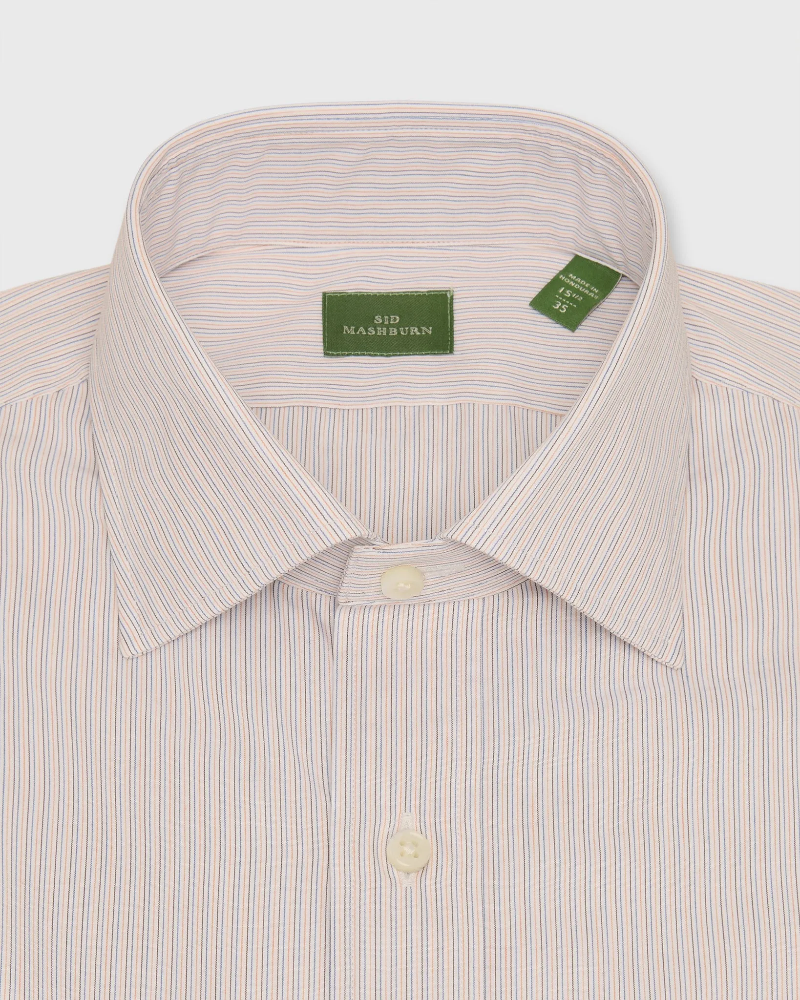 Spread Collar Dress Shirt in Coral/Sky/Brown Hairline Stripe Poplin sold by Mashburn product image thumbnail 2