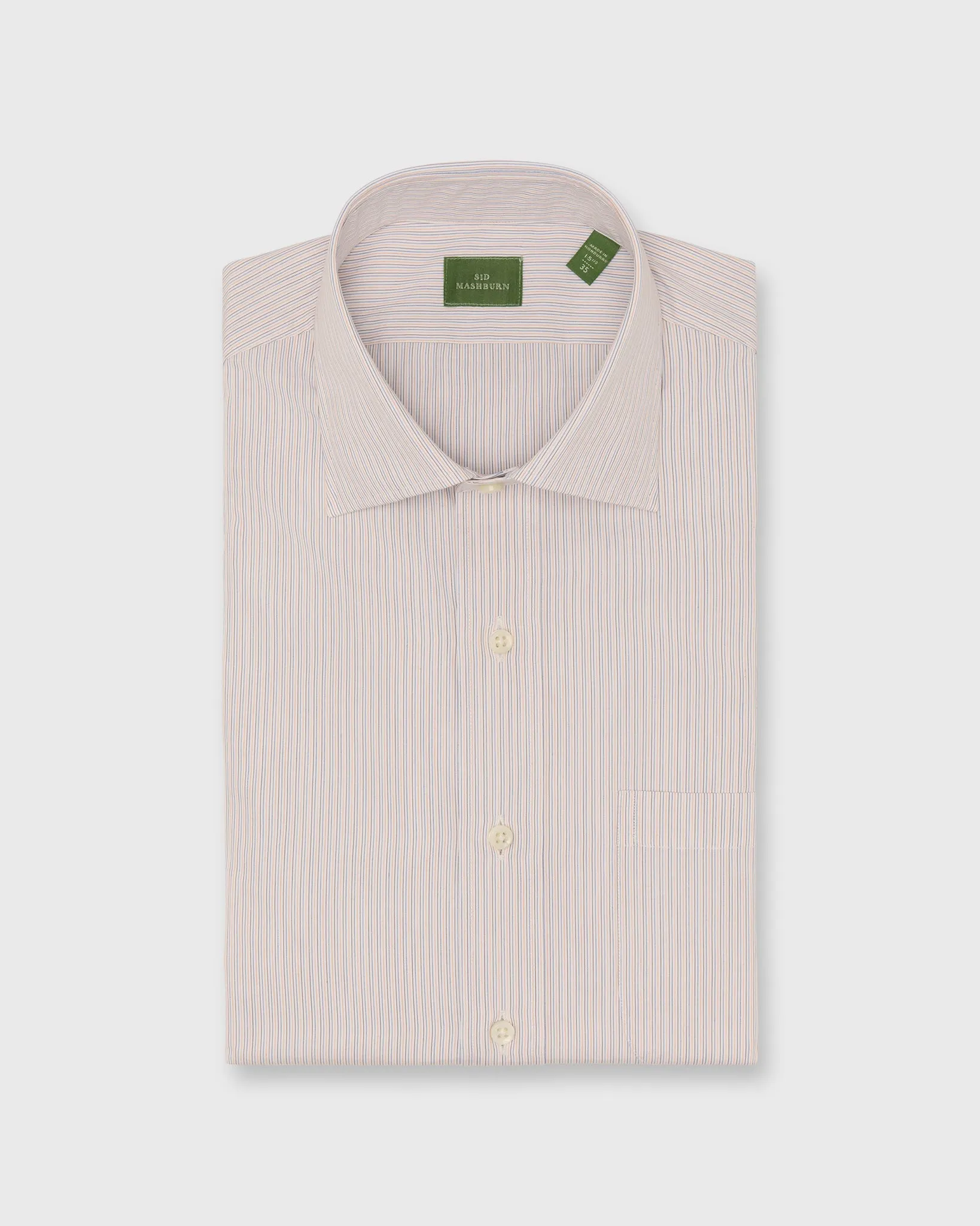 Spread Collar Dress Shirt in Coral/Sky/Brown Hairline Stripe Poplin sold by Mashburn