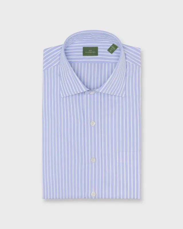 Spread Collar Dress Shirt in Sky/White Stripe Poplin sold by Mashburn