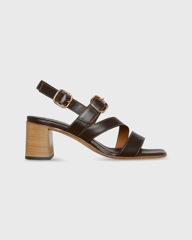 Square-Toe Block Heel in Dark Brown Leather made by Mashburn