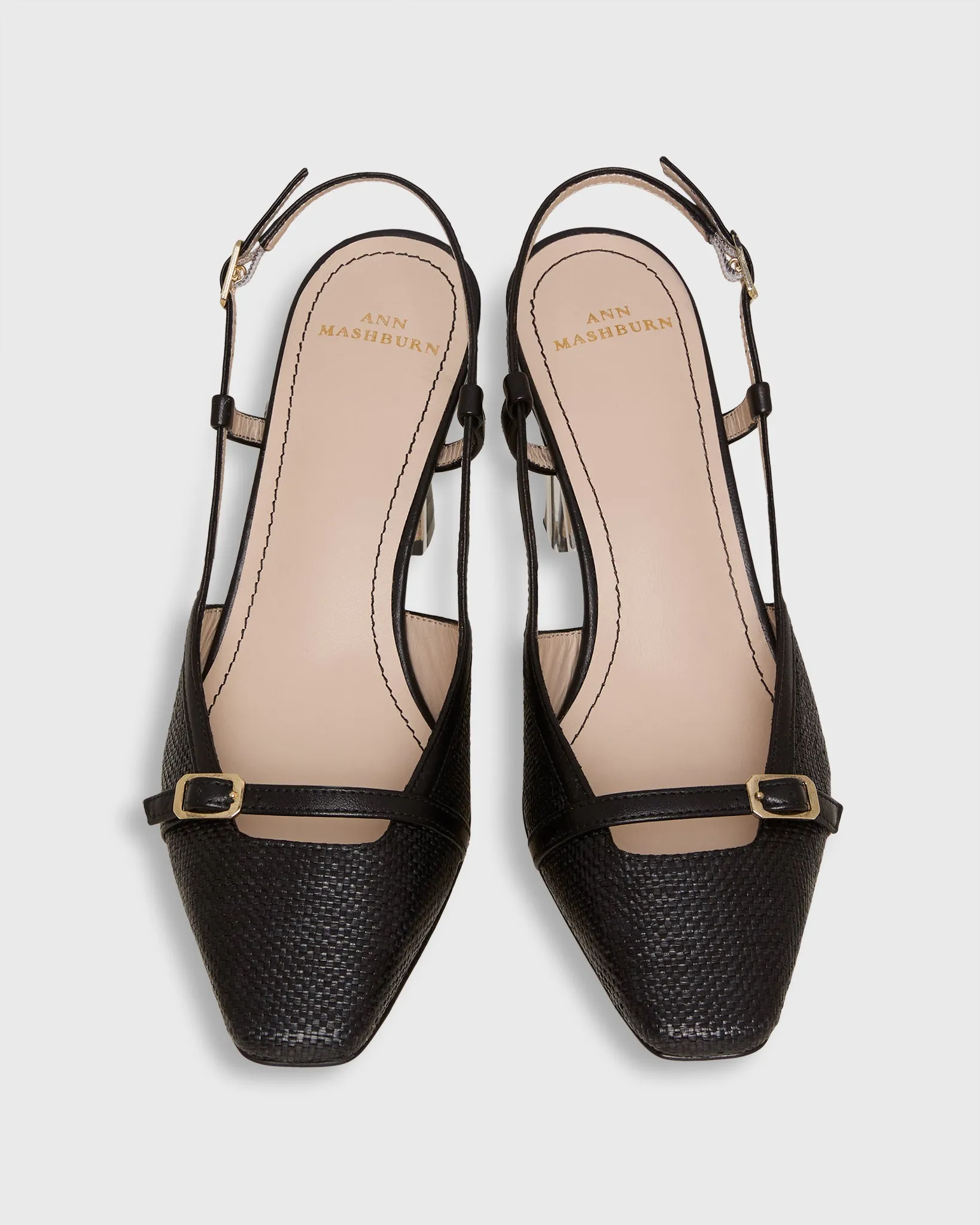 Square-Toe Buckle Slingback High Heel in Black Raffia/Leather sold by Mashburn product image thumbnail 2