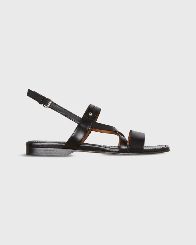 Cross Strap Sandal in Black Leather made by Mashburn