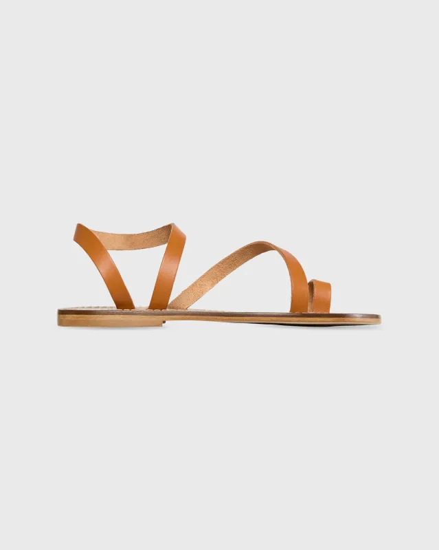 Diagonal Strap Sandal in Tan Leather made by Mashburn