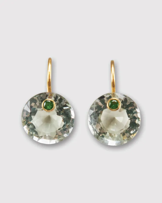 Small Round Gem Earrings in Green Quartz/Tsavorite sold by Mashburn