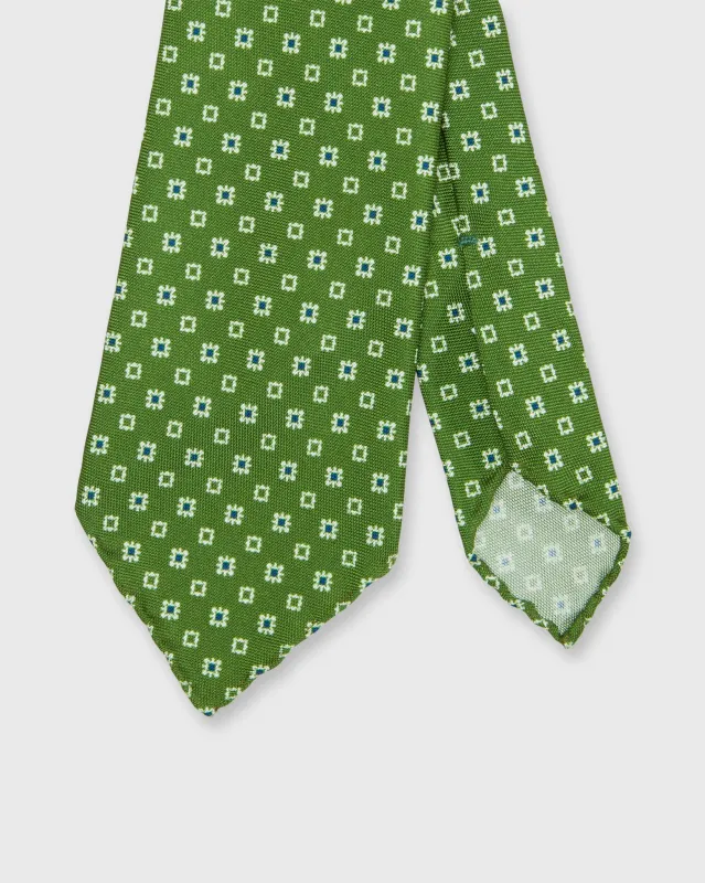 Silk Print Tie in Olive/Bone/Navy Foulard made by Mashburn
