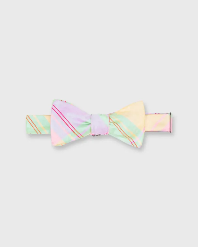 Cotton Woven Bow Tie in Pale Olive/Pink Multi Madras made by Sid Mashburn