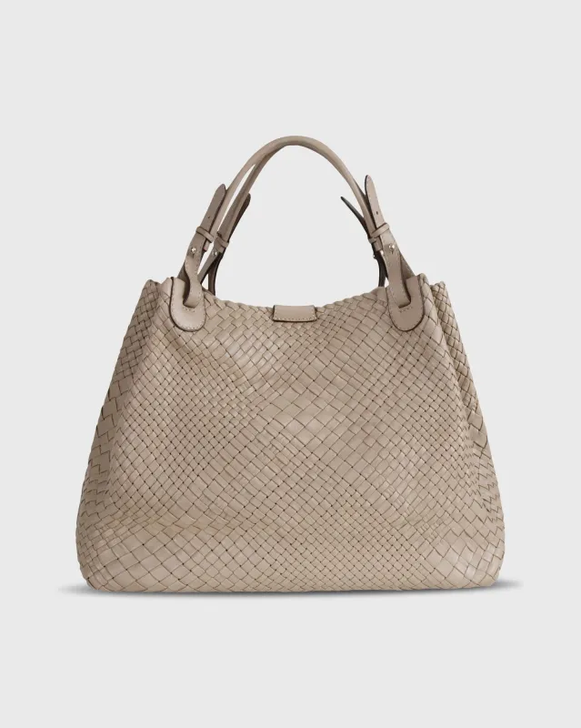 Cate Handwoven Satchel Bag in Beige Leather made by Mashburn