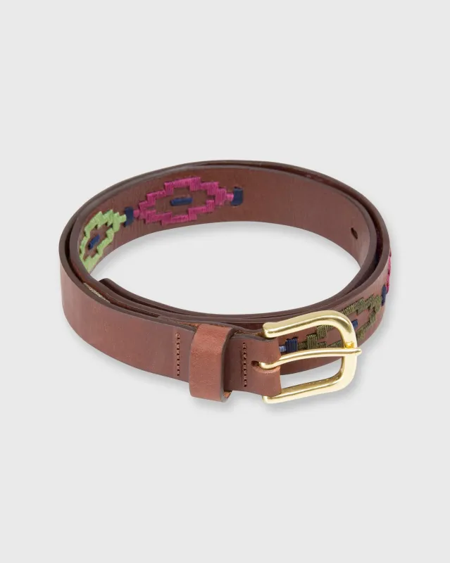 1 1/8" Polo Belt in Berry/Green/Navy Multi Medium Brown Leather sold by Mashburn