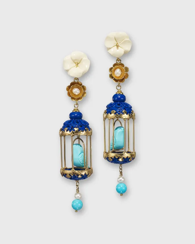 Aviary Classic Earrings in Gold/White/Lapis/Turquoise made by Mashburn