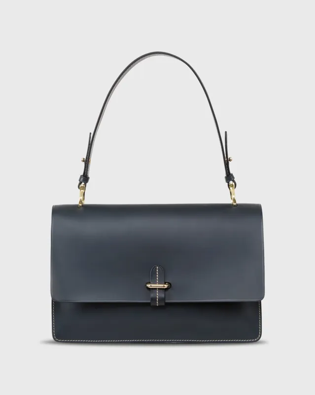 Rectangle Accordion Bag in Navy Leather made by Mashburn