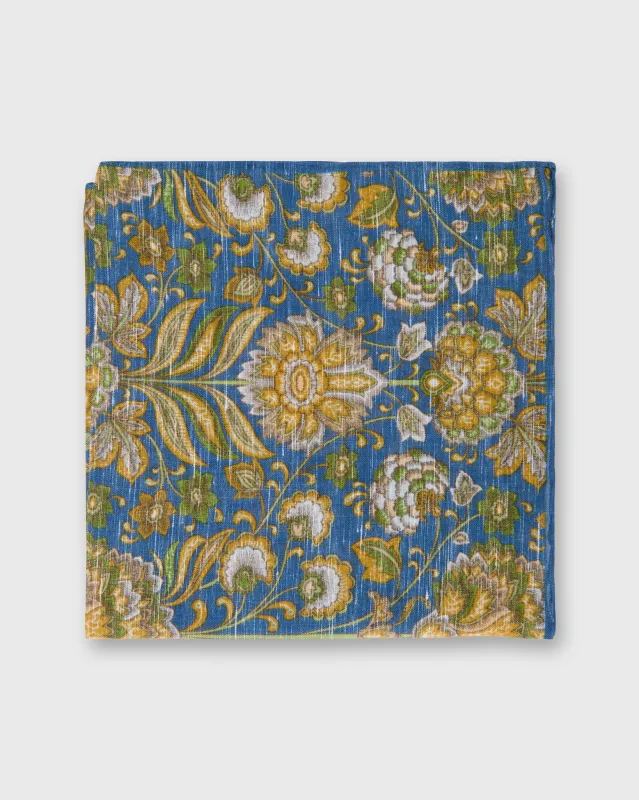 Linen/Cotton Print Pocket Square in Blue/Green/Yellow Floral sold by Mashburn