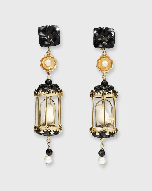 Aviary Classic Earrings in Gold/Black/White made by Mashburn