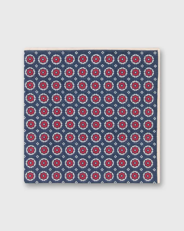 Linen Print Pocket Square in Navy/Red/Cream Foulard sold by Mashburn