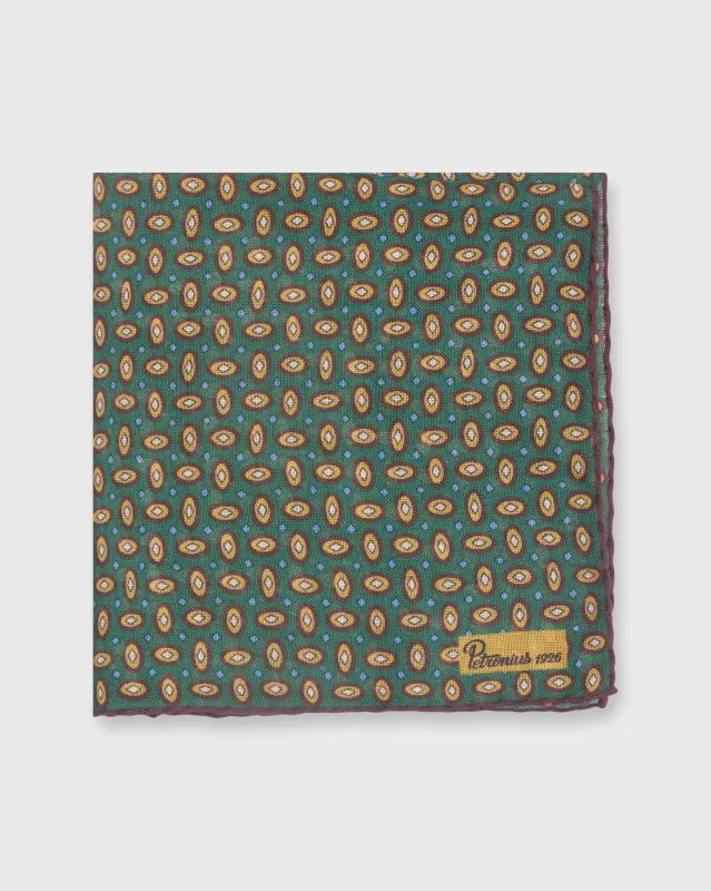 Hand-Rolled Pocket Square in Green/Brown/Yellow Oval Foulard made by Mashburn