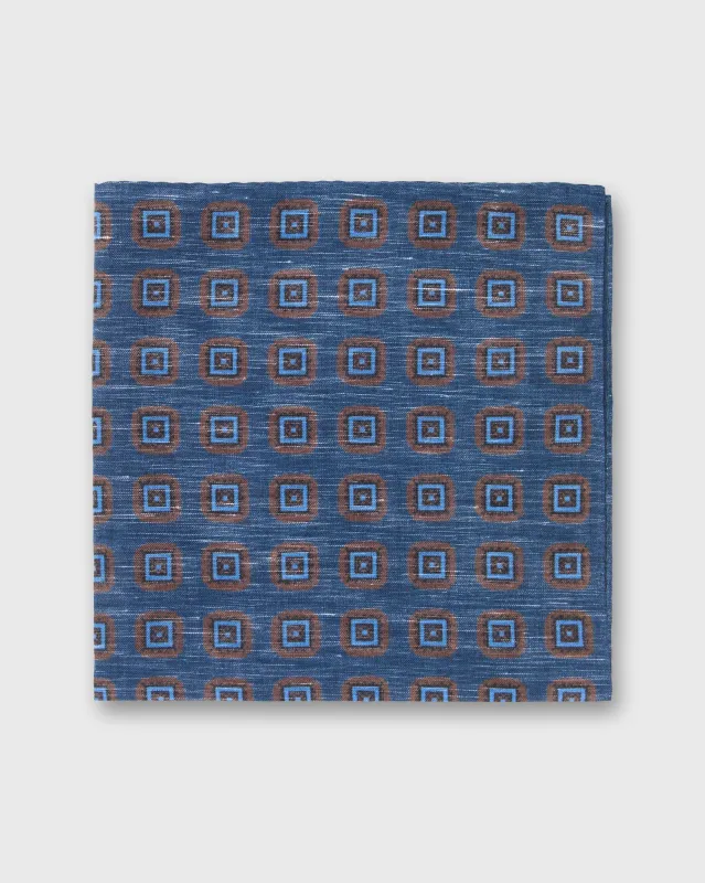 Cotolino Print Pocket Square in Navy/Umber/Sky Medallion sold by Mashburn