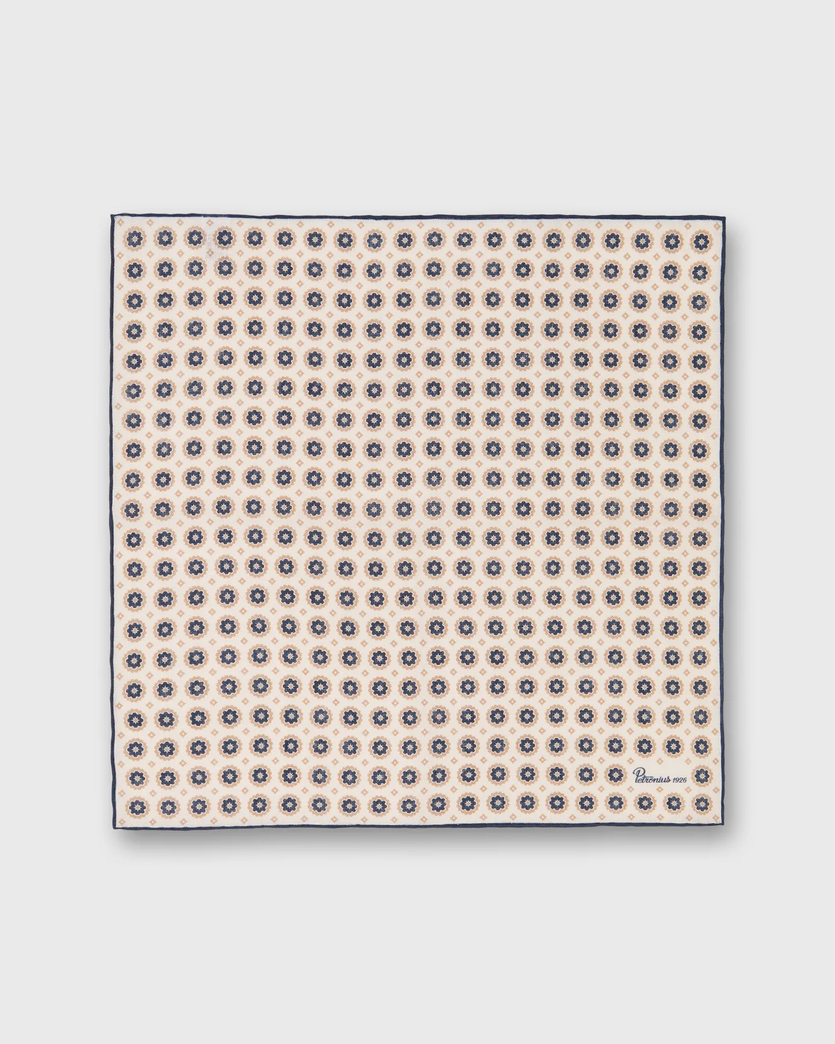 Linen Print Pocket Square in Bone/Khaki/Navy Foulard sold by Mashburn product image thumbnail 2