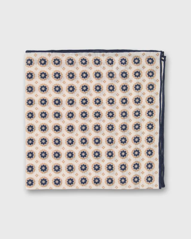 Linen Print Pocket Square in Bone/Khaki/Navy Foulard sold by Mashburn