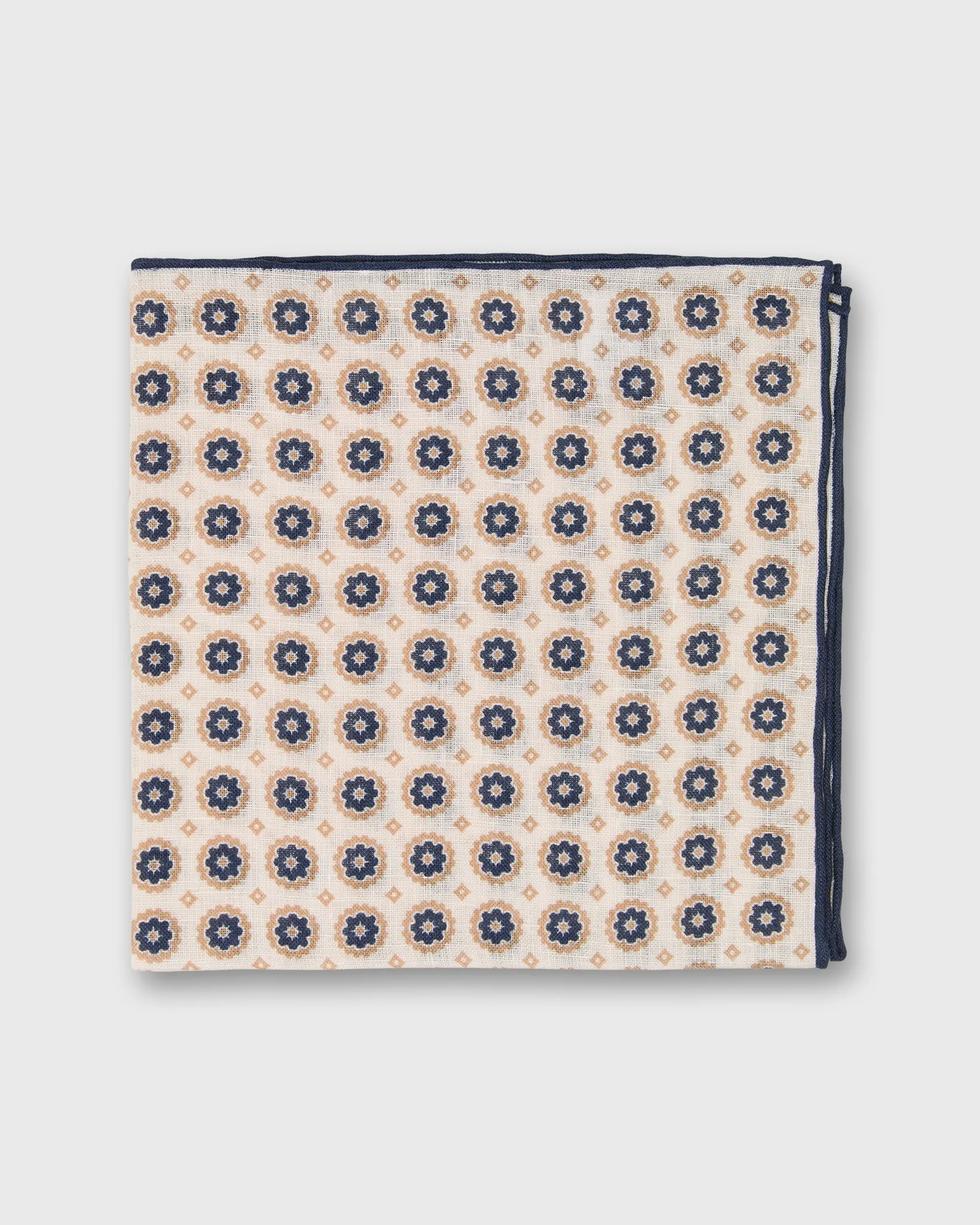 Linen Print Pocket Square in Bone/Khaki/Navy Foulard sold by Mashburn