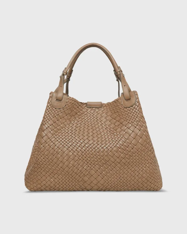 Cate Handwoven Satchel Bag in Dark Taupe Leather made by Mashburn