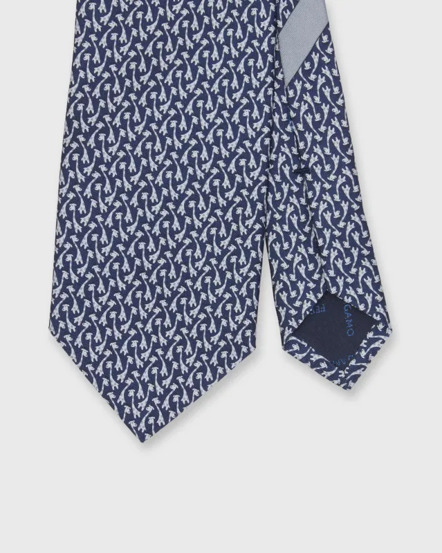 Silk Print Tie in Navy Giraffes sold by Mashburn