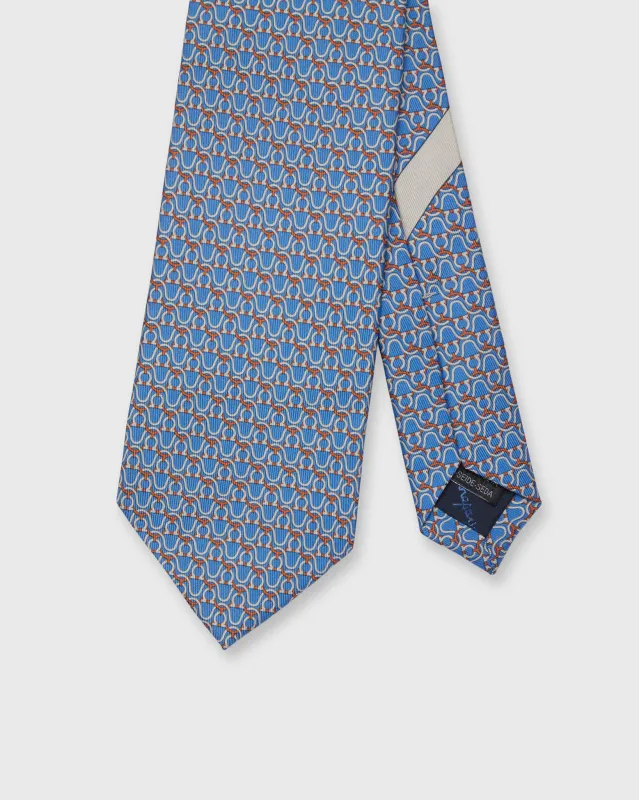 Silk Print Tie in Light Blue/Orange/White Stirrups sold by Mashburn