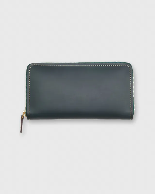 Zip Wallet in Dark Green Leather made by Mashburn
