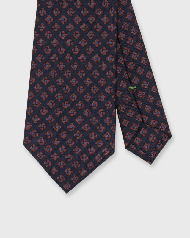 Silk Print Tie in Navy/Copper/Blue Foulard made by Sid Mashburn