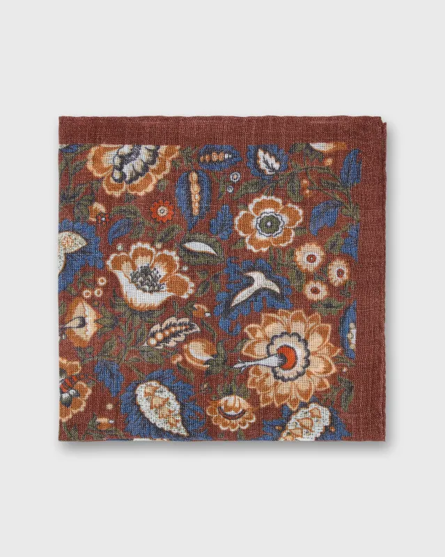 Wool/Silk Pocket Square in Rust/Gold/Blue Floral sold by Mashburn