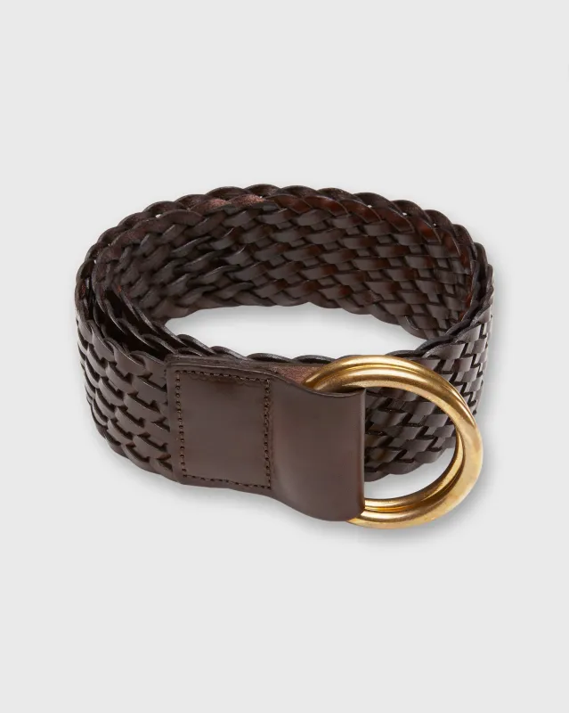 2" Double O-Ring Woven Belt in Chocolate Leather made by Mashburn
