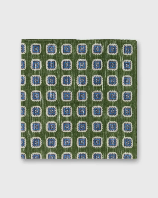 Cotolino Print Pocket Square in Sea Moss/Navy/Cream Medallion made by Sid Mashburn