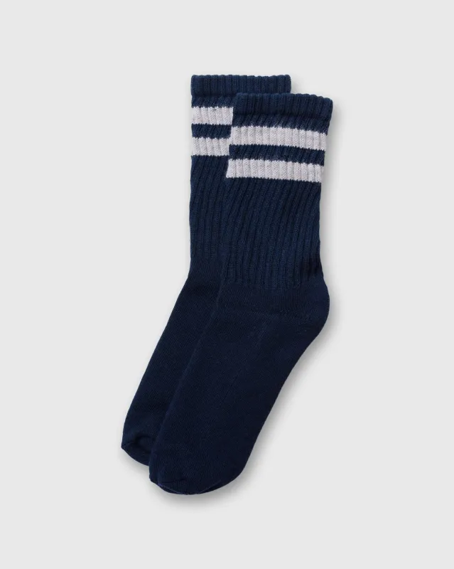 Retro Double Stripe Socks in Navy sold by Mashburn