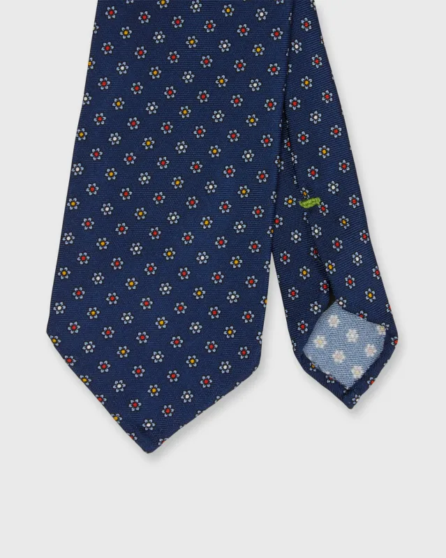 Silk Print Tie in Navy/Sky Multi Flower made by Sid Mashburn