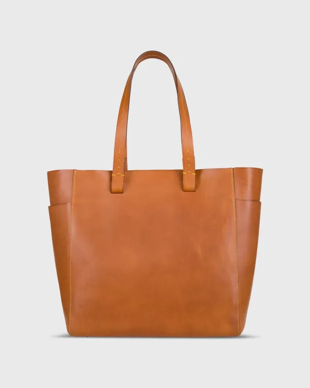 Leather Tote with Trolley Strap in English Tan sold by Mashburn