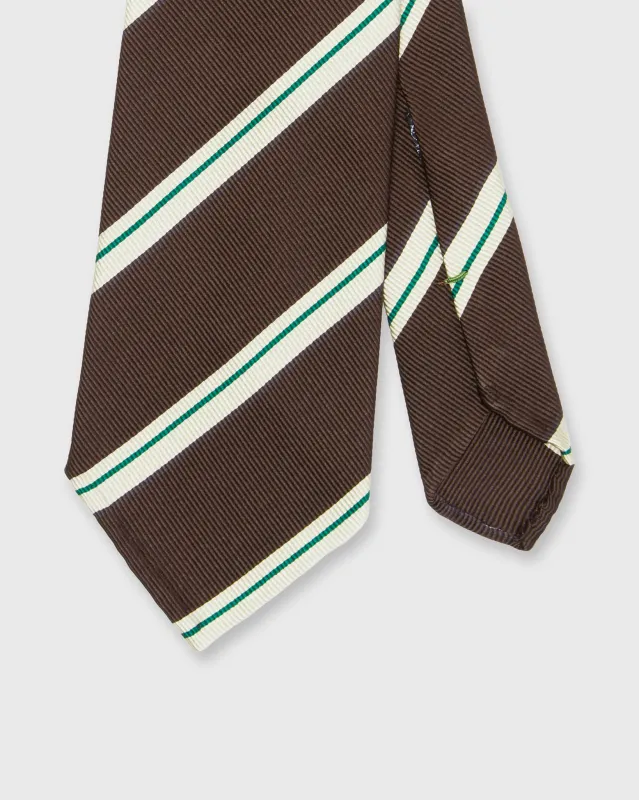 Silk Woven Tie in Brown/Bone/Green Stripe made by Mashburn