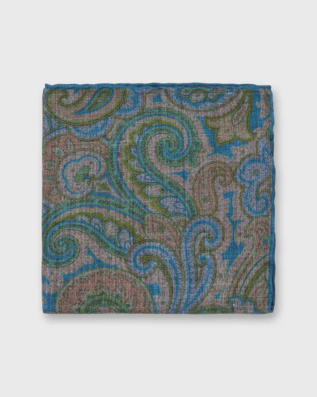 Wool/Silk Pocket Square in Lovat/Navy Paisley sold by Mashburn