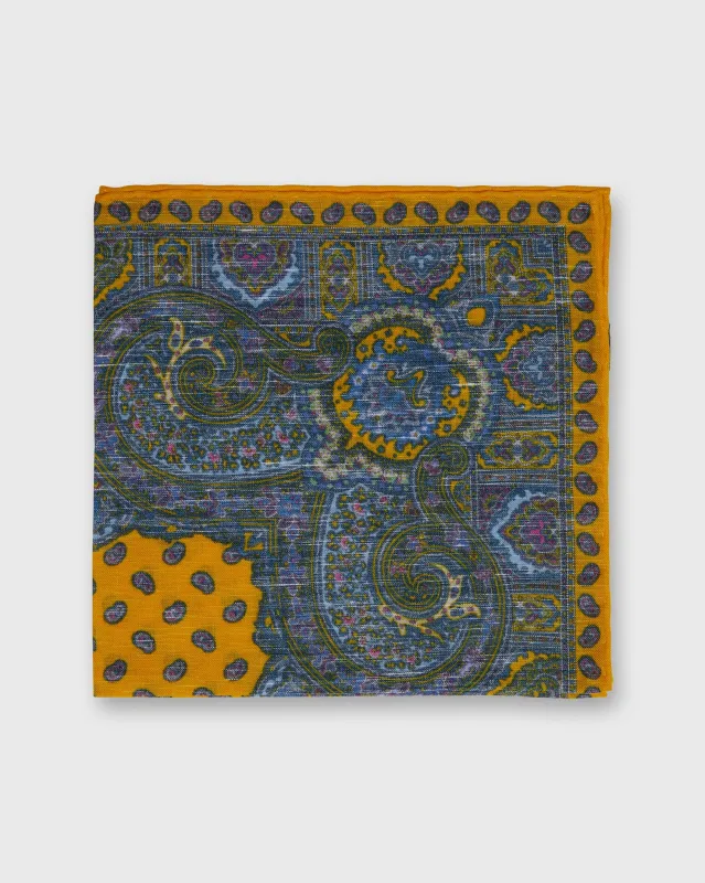 Linen/Cotton Print Pocket Square in Yellow Paisley sold by Mashburn