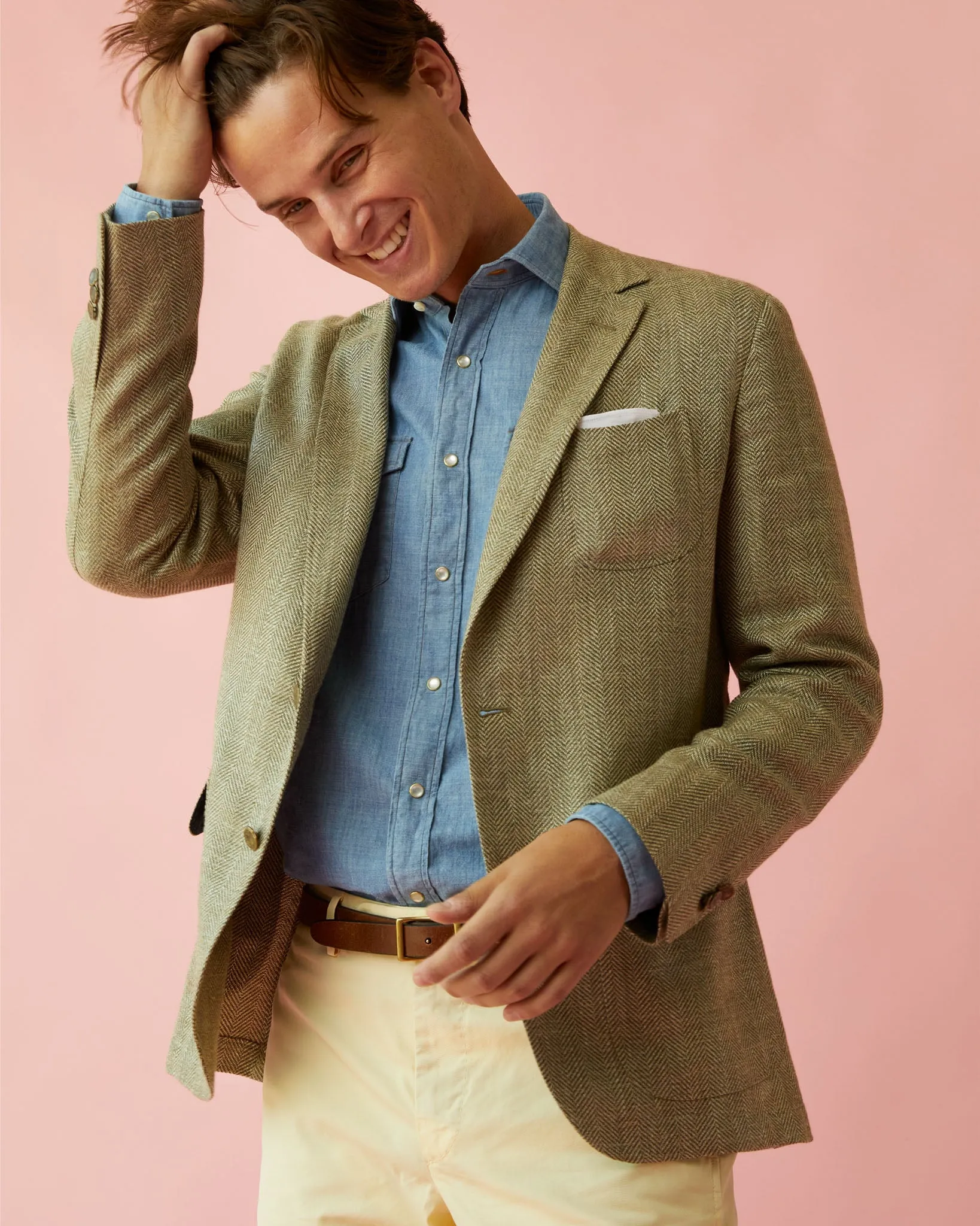 Ghost Blazer in Sage/Wheat Herringbone sold by Mashburn product image thumbnail 2