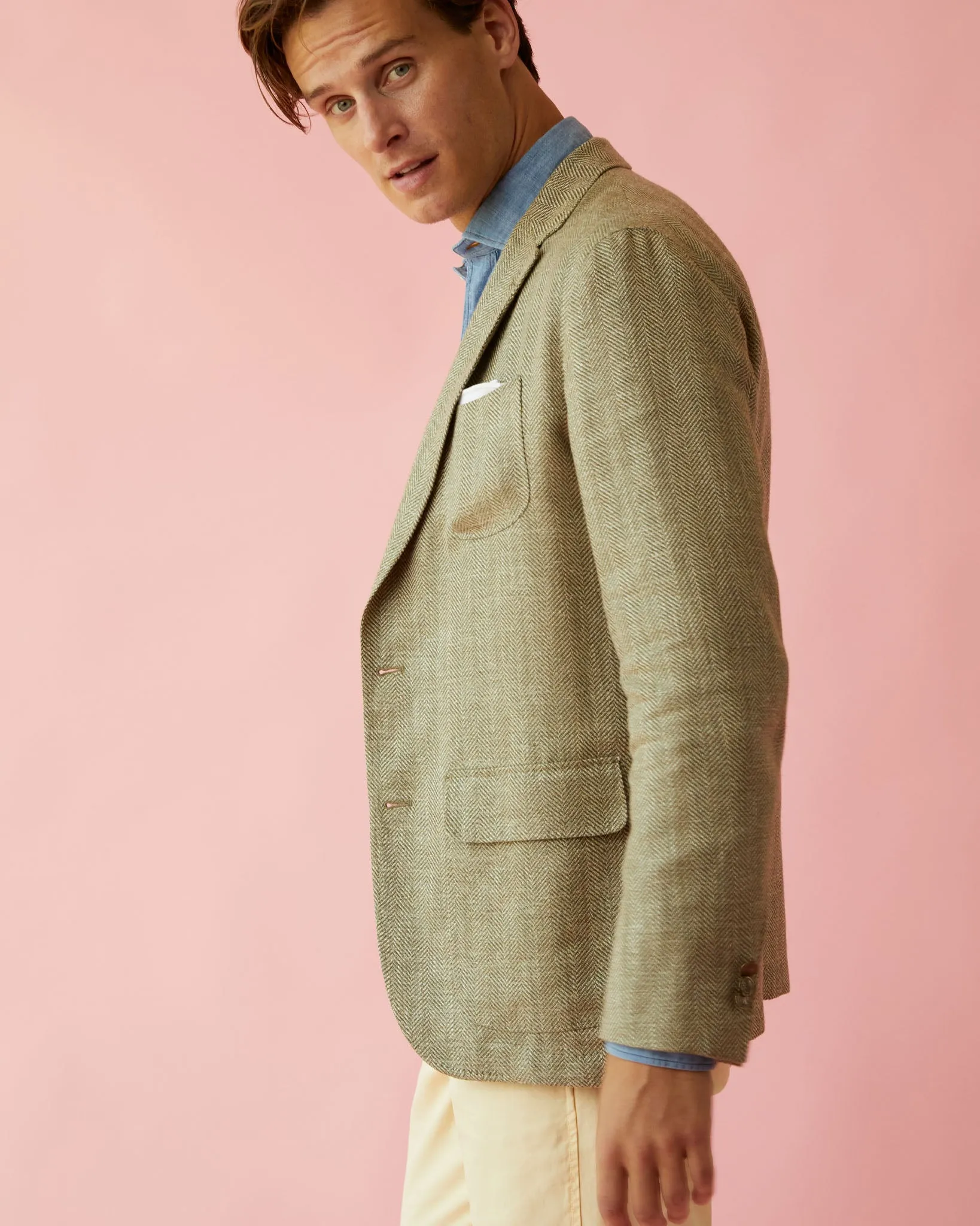 Ghost Blazer in Sage/Wheat Herringbone sold by Mashburn product image thumbnail 3