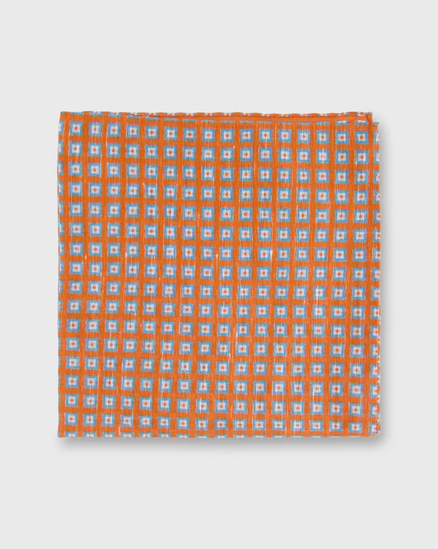 Linen/Cotton Print Pocket Square in Apricot/French Blue Foulard made by Mashburn