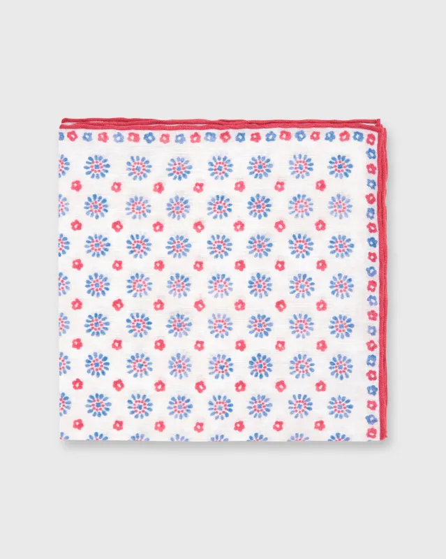 Cotton/Linen Print Pocket Square in Natural/Red/Navy Floral sold by Mashburn