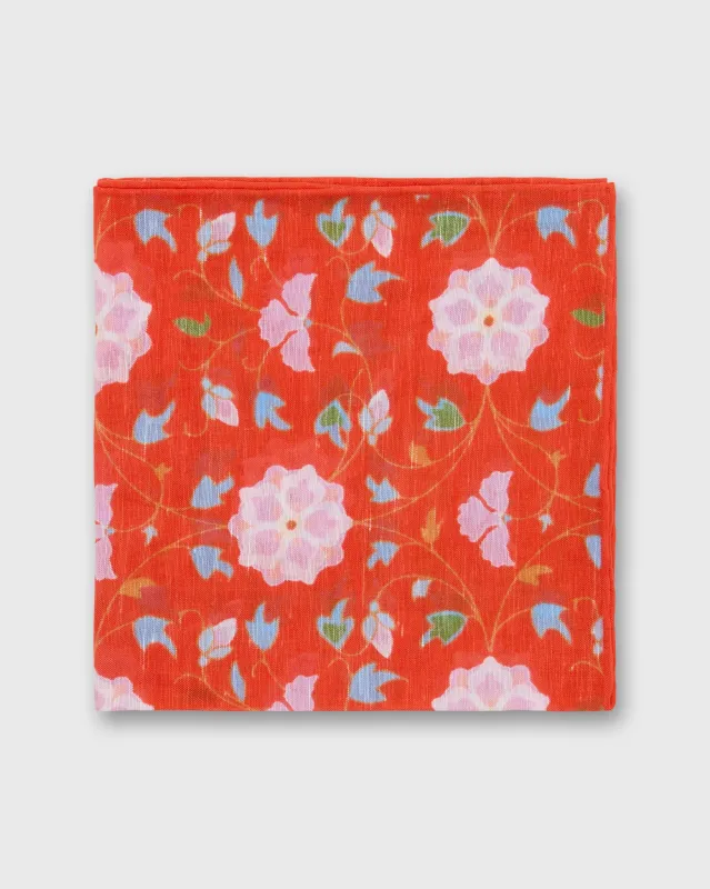 Linen/Cotton Print Pocket Square in Tomato/Pale Pink/Navy Floral sold by Mashburn