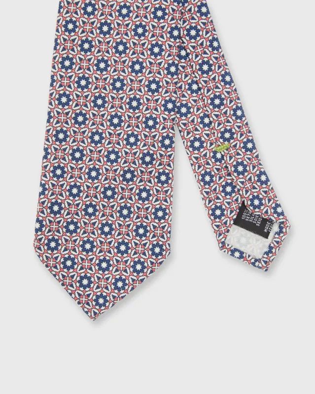 Silk Print Tie in Coral/Navy/White Kaleidoscope sold by Mashburn