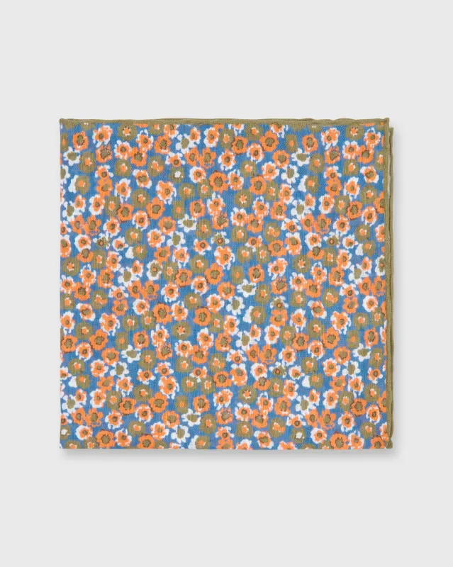 Cotton/Linen Print Pocket Square in Blue/Olive/Orange Floral sold by Mashburn