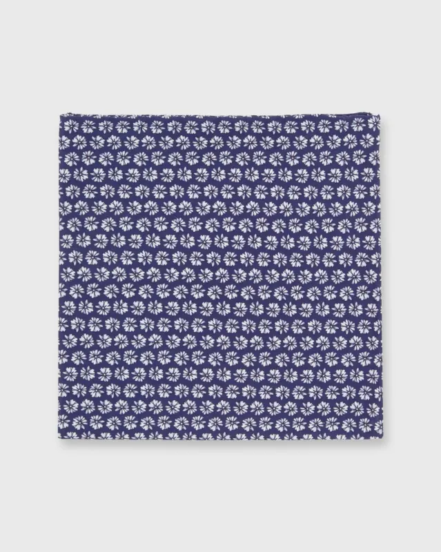 Cotton Print Pocket Square in Navy Daisy sold by Mashburn